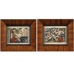 Fine Pair of Early Pictorial Needlework Panels
