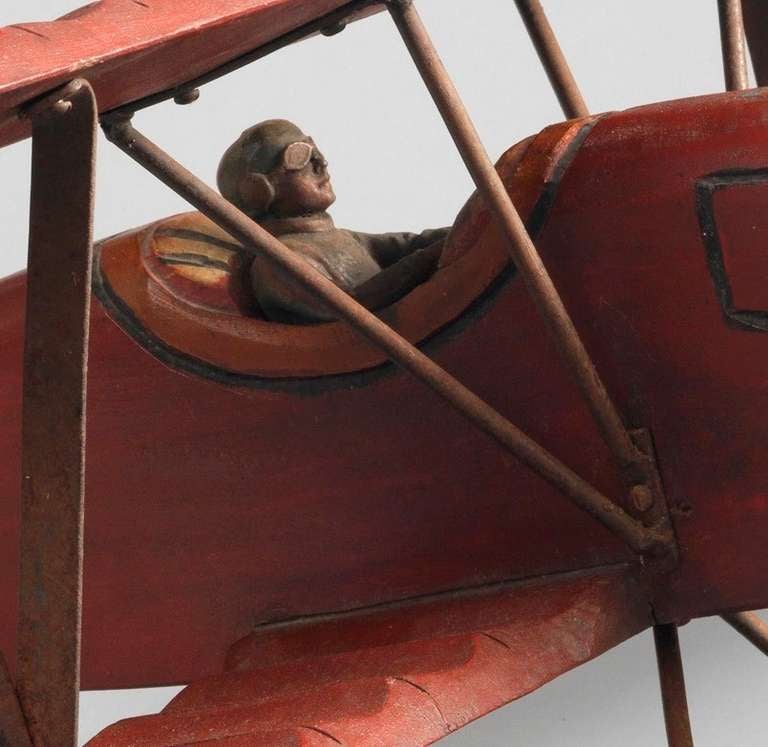 Large Red Painted Wooden Model Bi-Plane In Excellent Condition For Sale In London, GB