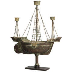 Rare Full Bodied Twin Masted Ship Weathervane