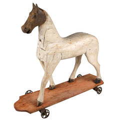 Sculptural Folk Art Toy Horse with Rare Cast Iron Head