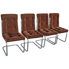 Set of Four Mid-Century Modern Chrome Parsons Chairs in the Style of Milo Baughm