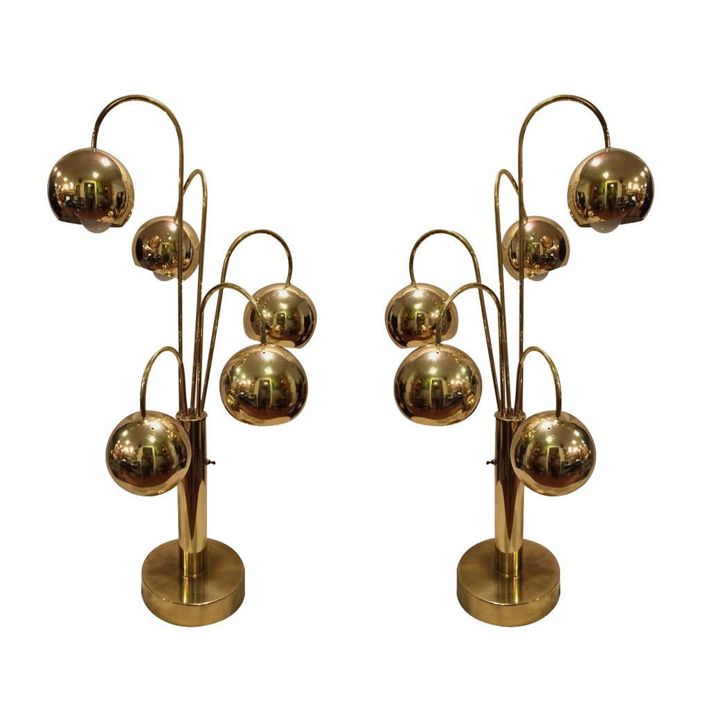 Monumental Pair of Brass Waterfall Table Lamps by Sonneman