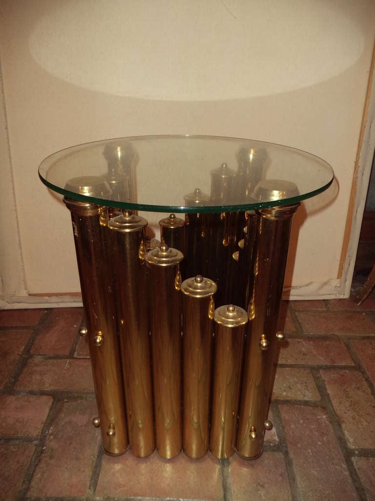 American Pair of Hollywood Regency Tubular Brass and Glass Tables