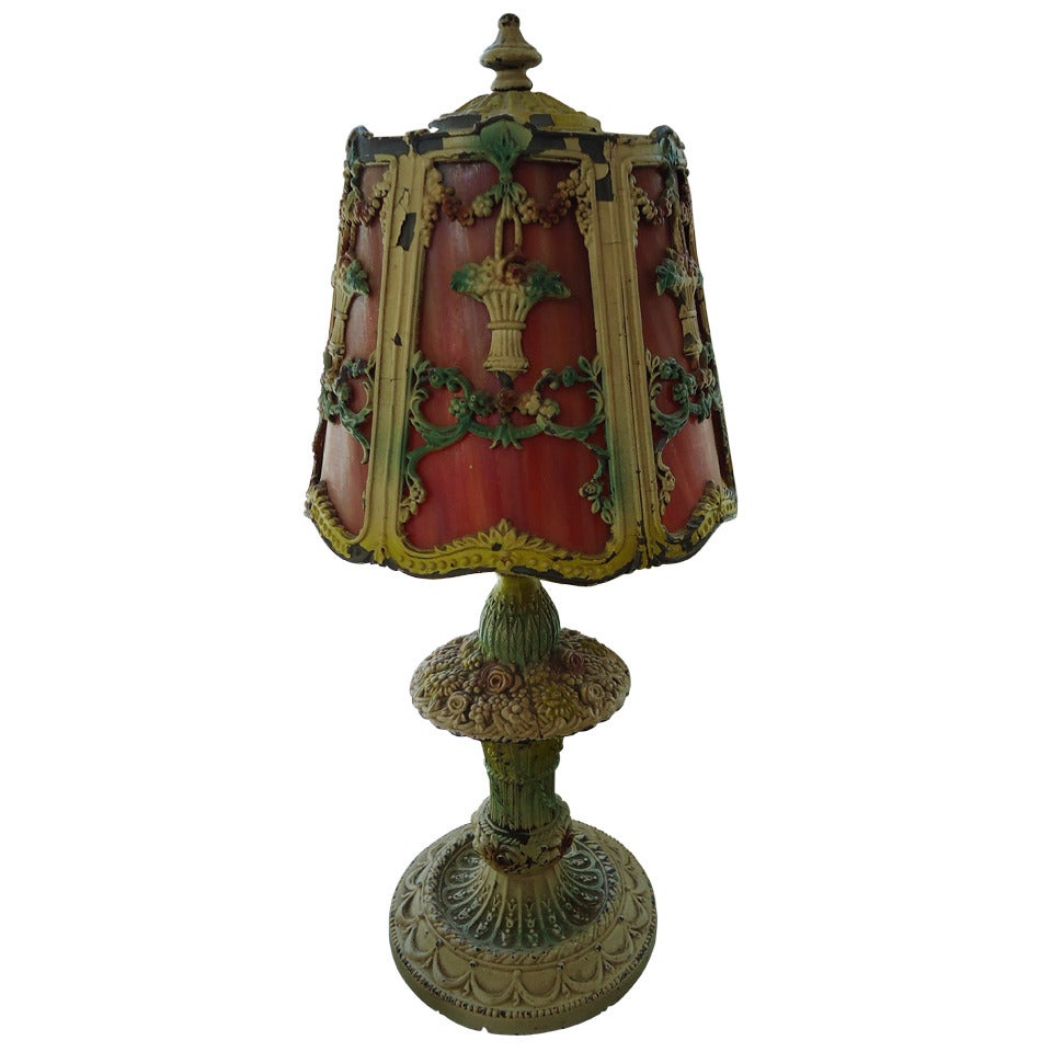 1920s Art Deco Boudoir Lamp with Slag Glass Shade