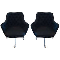 Pair of Knoll Style Chrome Tufted Swivel Chairs