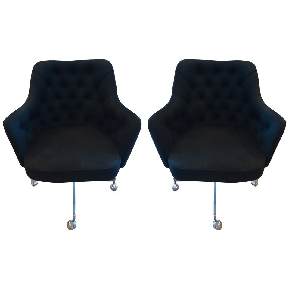 Pair of Knoll Style Chrome Tufted Swivel Chairs at 1stDibs