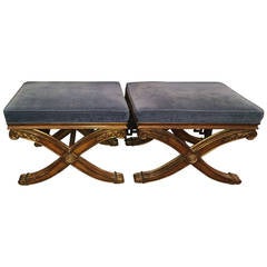 Pair of Ethan Allen French Regency X-Base Footstools