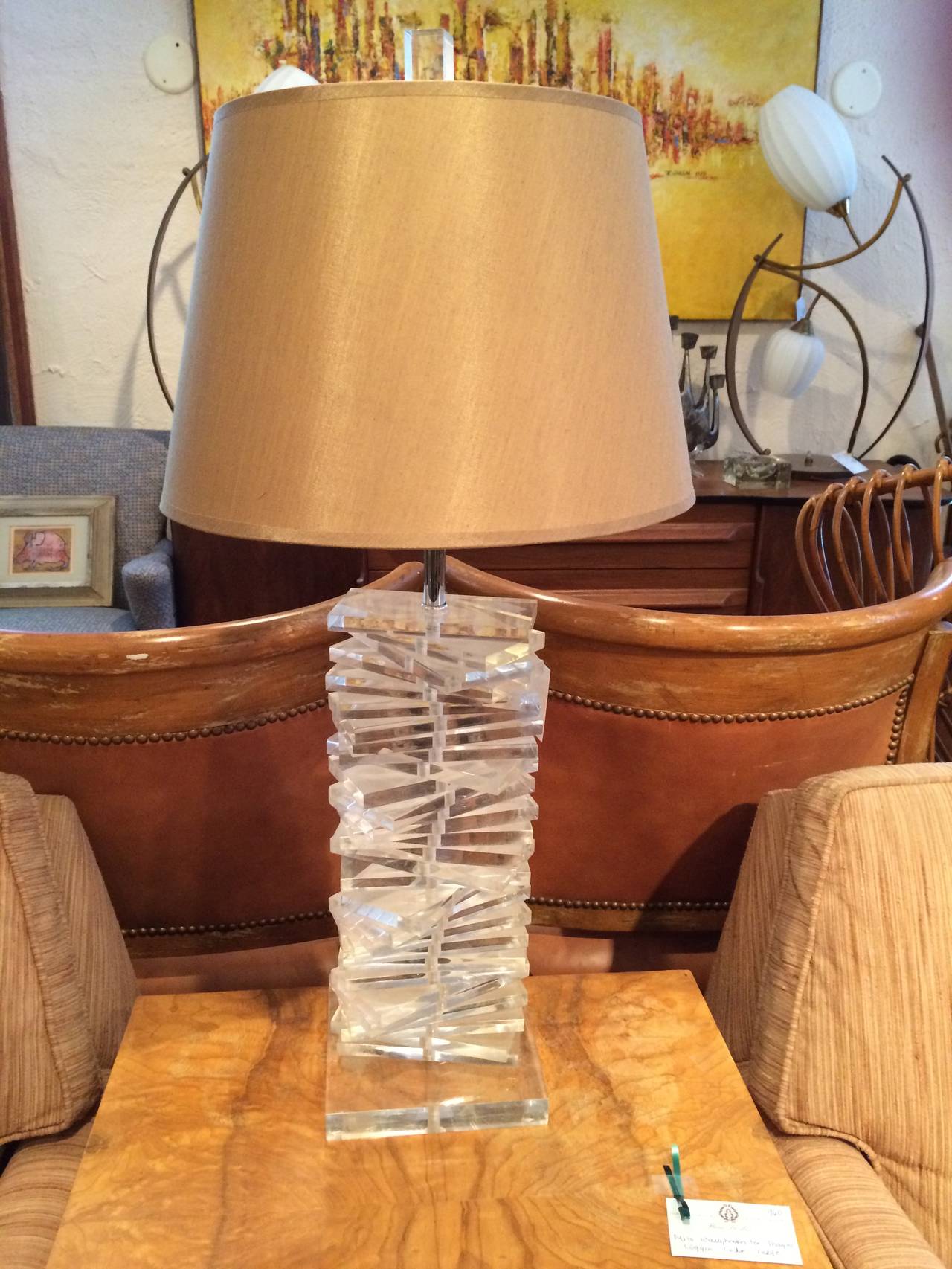Hollywood Regency Sculptural Helix Lucite Lamp