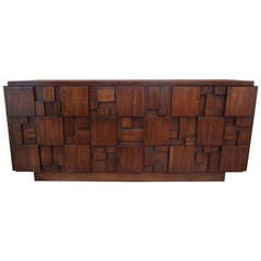 Mid Century Modern Paul Evans Inspired Brutalist Mosaic Credenza by Lane