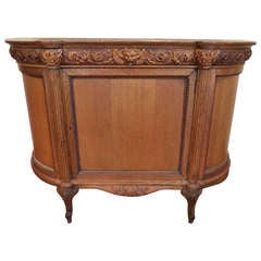 Elegant Carved Oak Demilune Cabinet