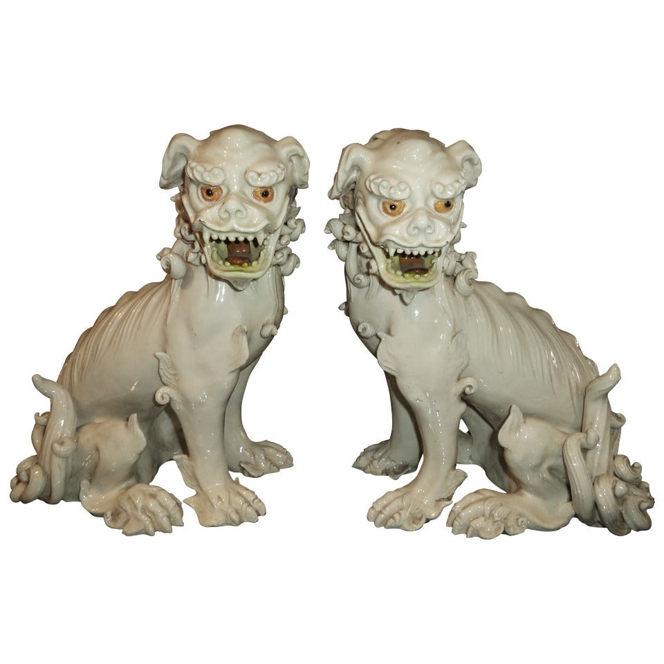 Pair of Exceptional 19th Century Porcelain Foo Dogs