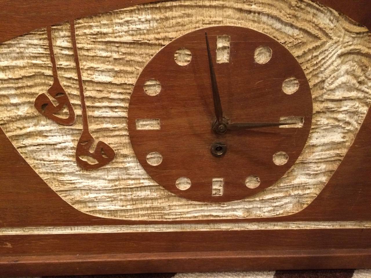 Mid-Century Modern Carved Cork Wall Clock Art In Good Condition In Redding, CT