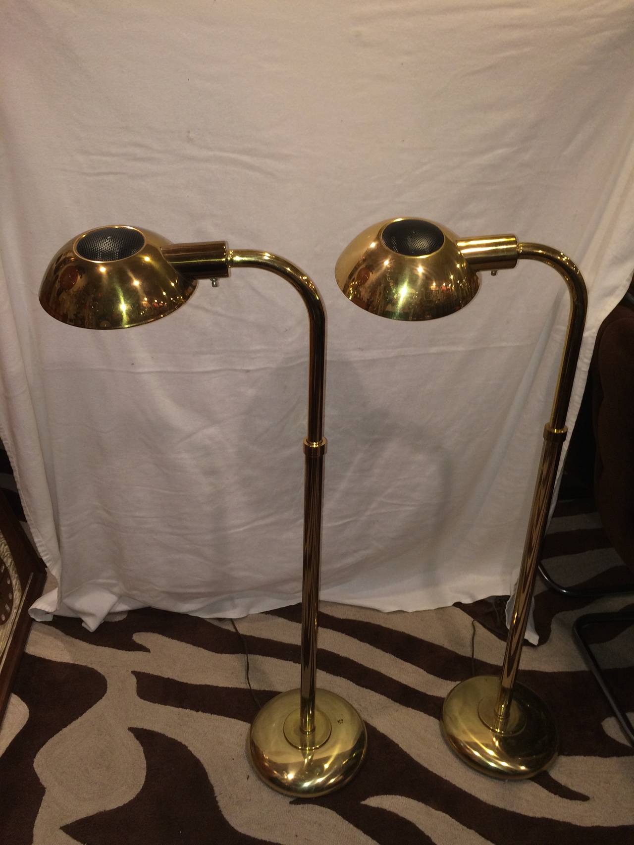 Plated Pair of Mid-Century Modern Brass Floor Lamps