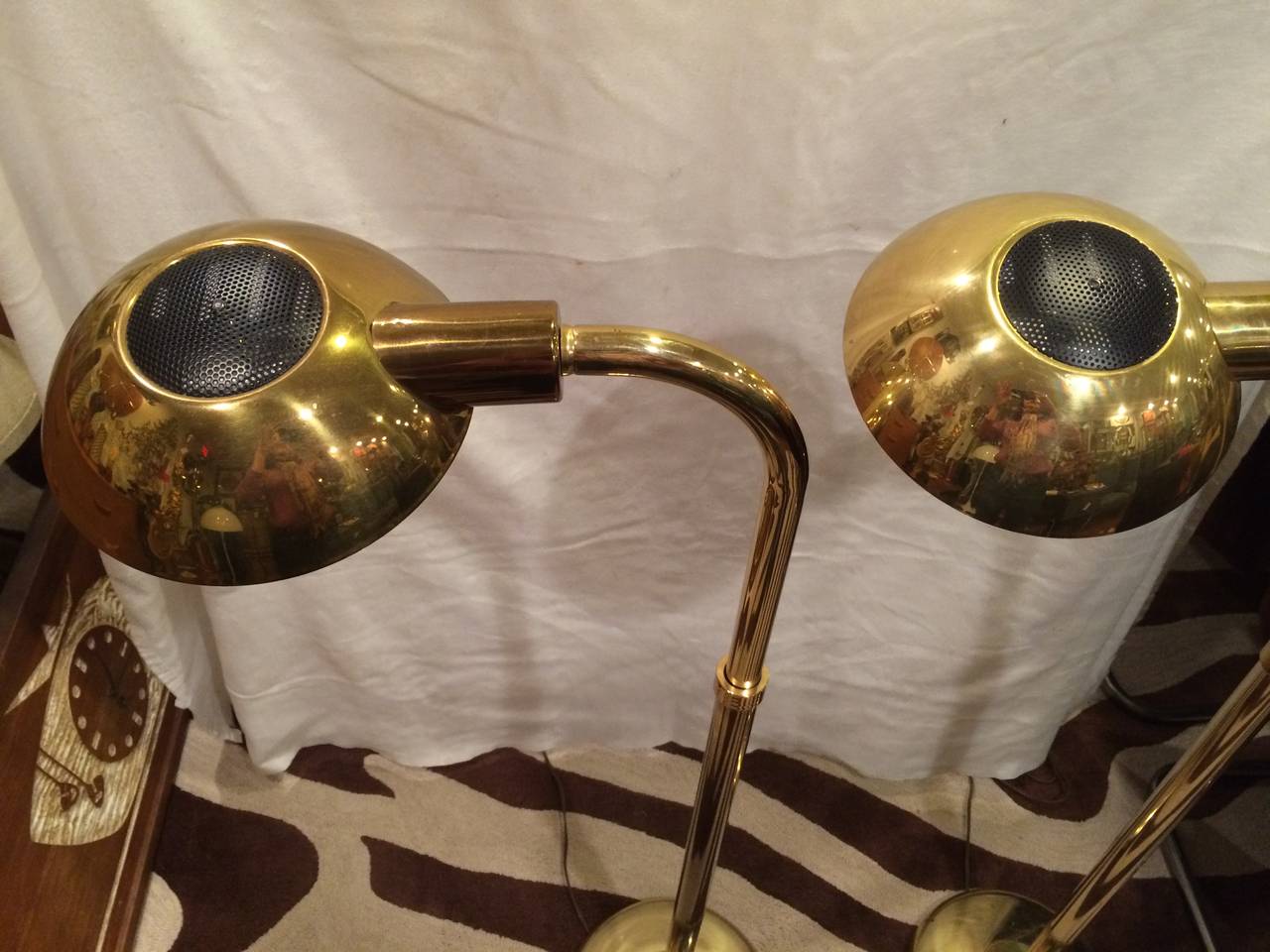 Metal Pair of Mid-Century Modern Brass Floor Lamps
