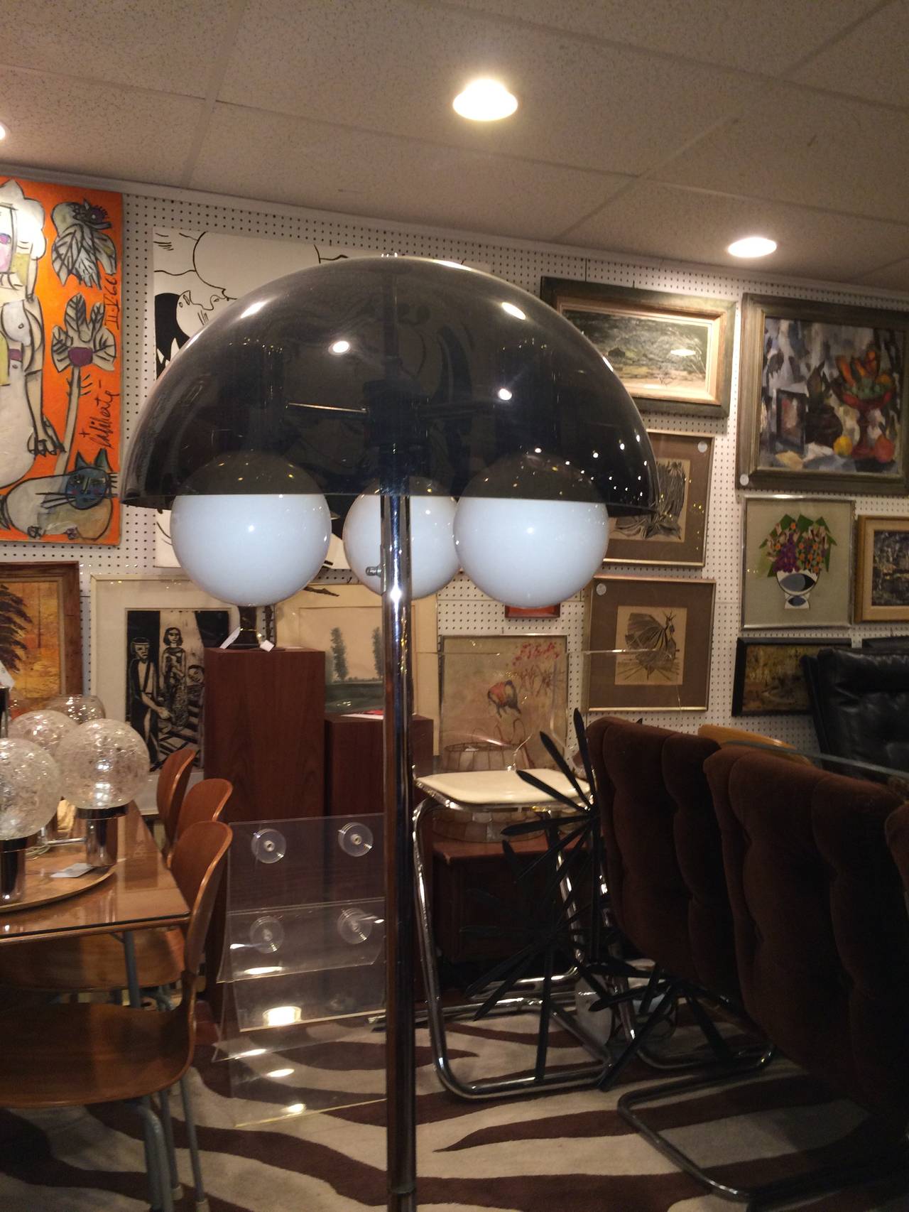 Mid-Century Modern Smoked Lucite Mushroom Floor Lamp For Sale