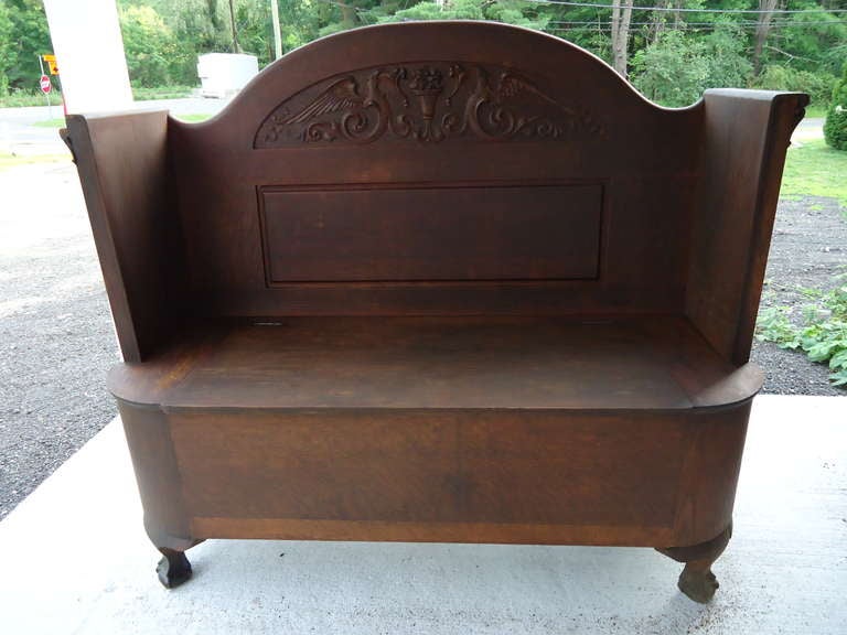 Antique Oak Settee or Hall Bench 3