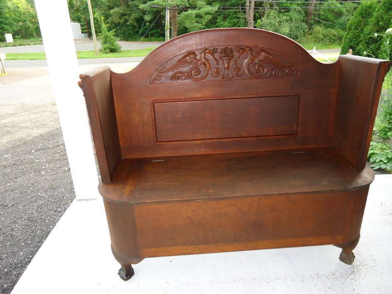 20th Century Antique Oak Settee or Hall Bench