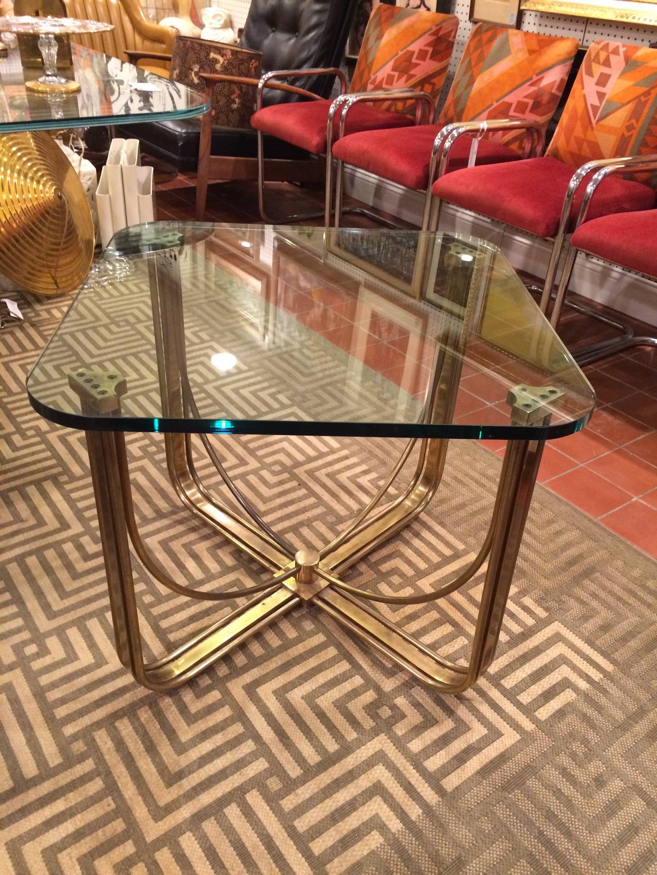 Hollywood Regency Solid Brass and Glass Table In Good Condition In Redding, CT