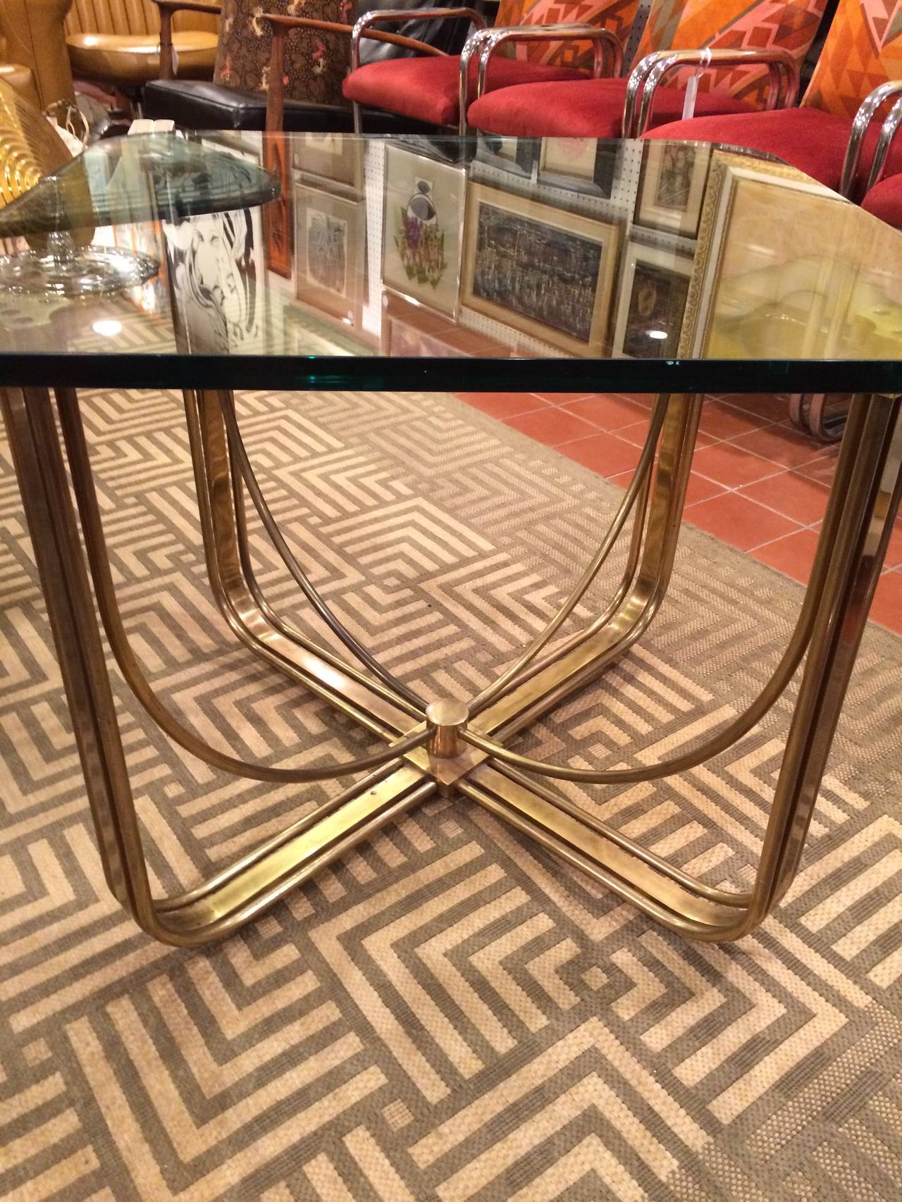Mid-20th Century Hollywood Regency Solid Brass and Glass Table