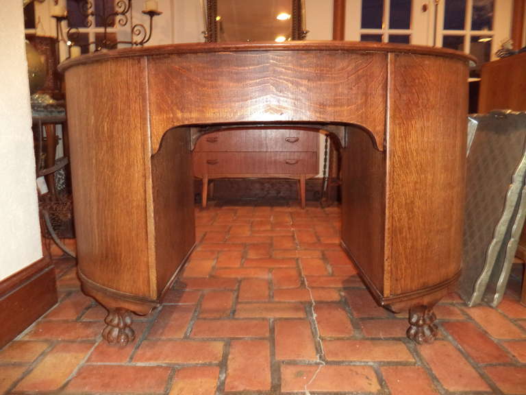Arts and Crafts Antique Oak Kidney Shaped Desk