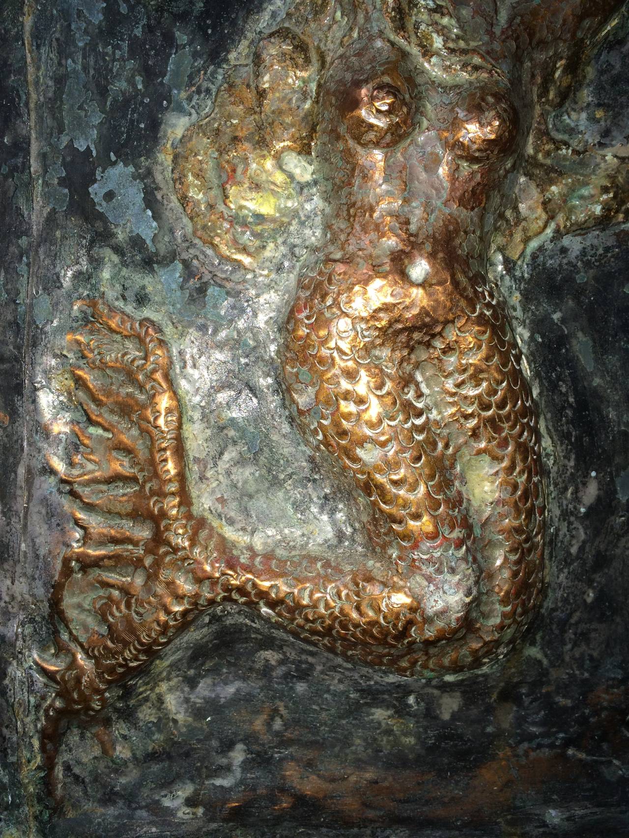 Signed Copper Plaque of a Mermaid In Good Condition In Redding, CT