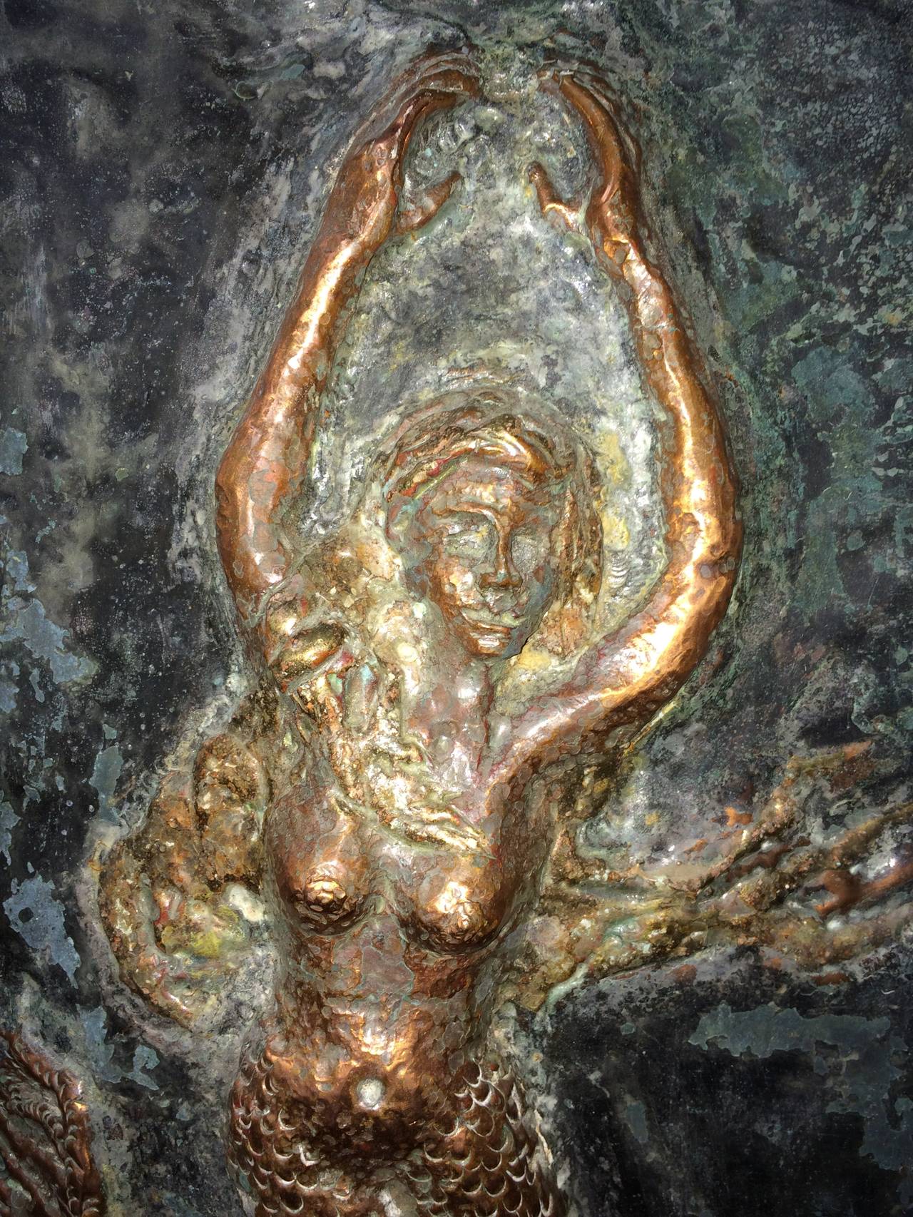 Arts and Crafts Signed Copper Plaque of a Mermaid