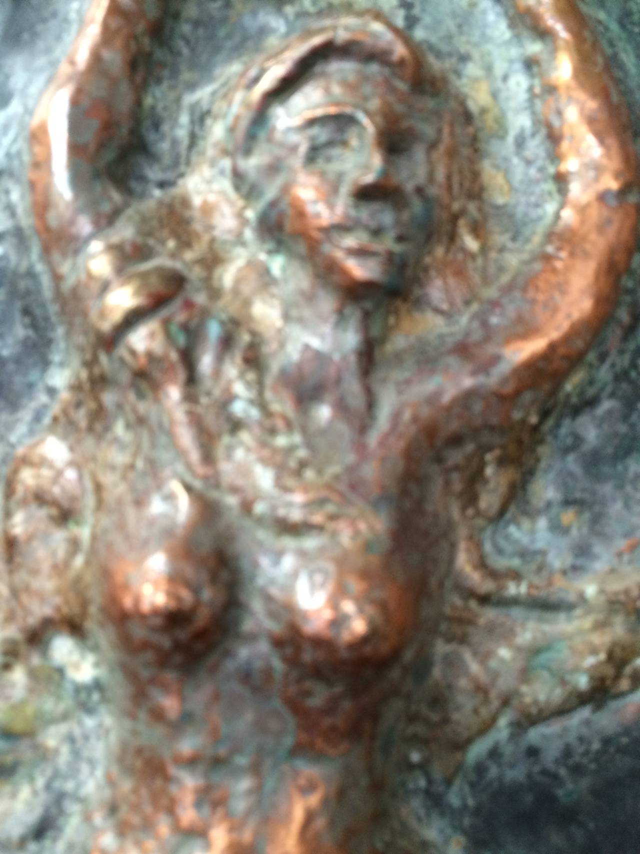 20th Century Signed Copper Plaque of a Mermaid