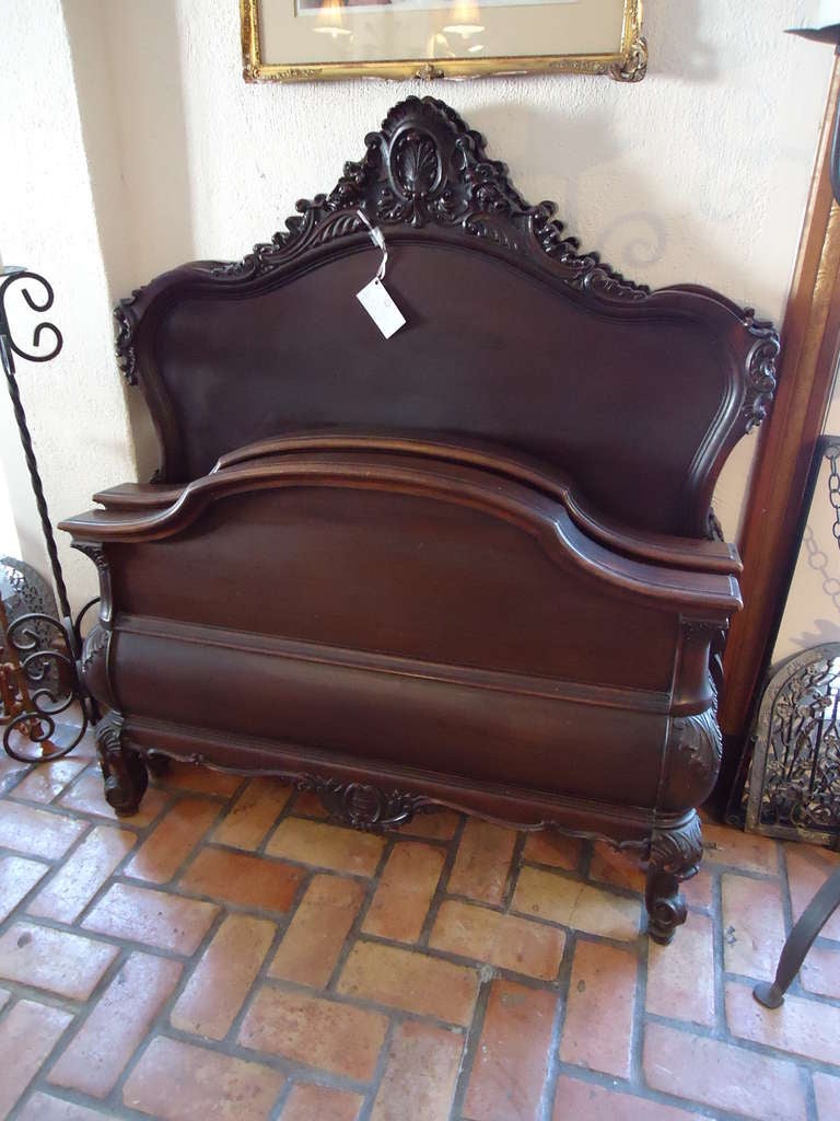 Victorian Pair of Solid Mahogany Carved Twin Beds by R.J.Horner and Co.