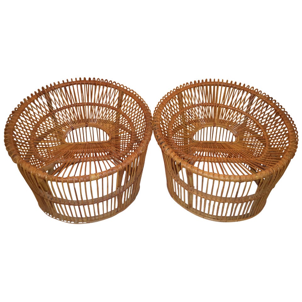 Pair of Rattan Bucket Chairs by Franco Albini for Vittorio Bonacina