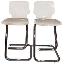 Vintage Pair of Lucite and Chrome Stools