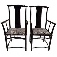 Pair of Black Lacquered Arm Chairs