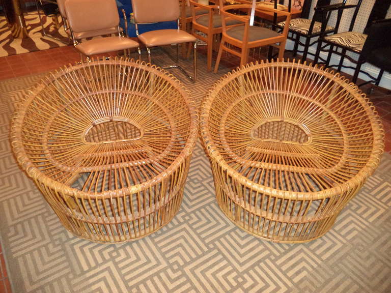 Pair of Rattan Bucket Chairs by Franco Albini for Vittorio Bonacina 5