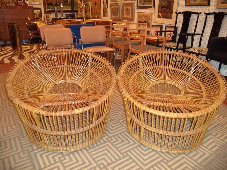 Mid-Century Modern Pair of Rattan Bucket Chairs by Franco Albini for Vittorio Bonacina