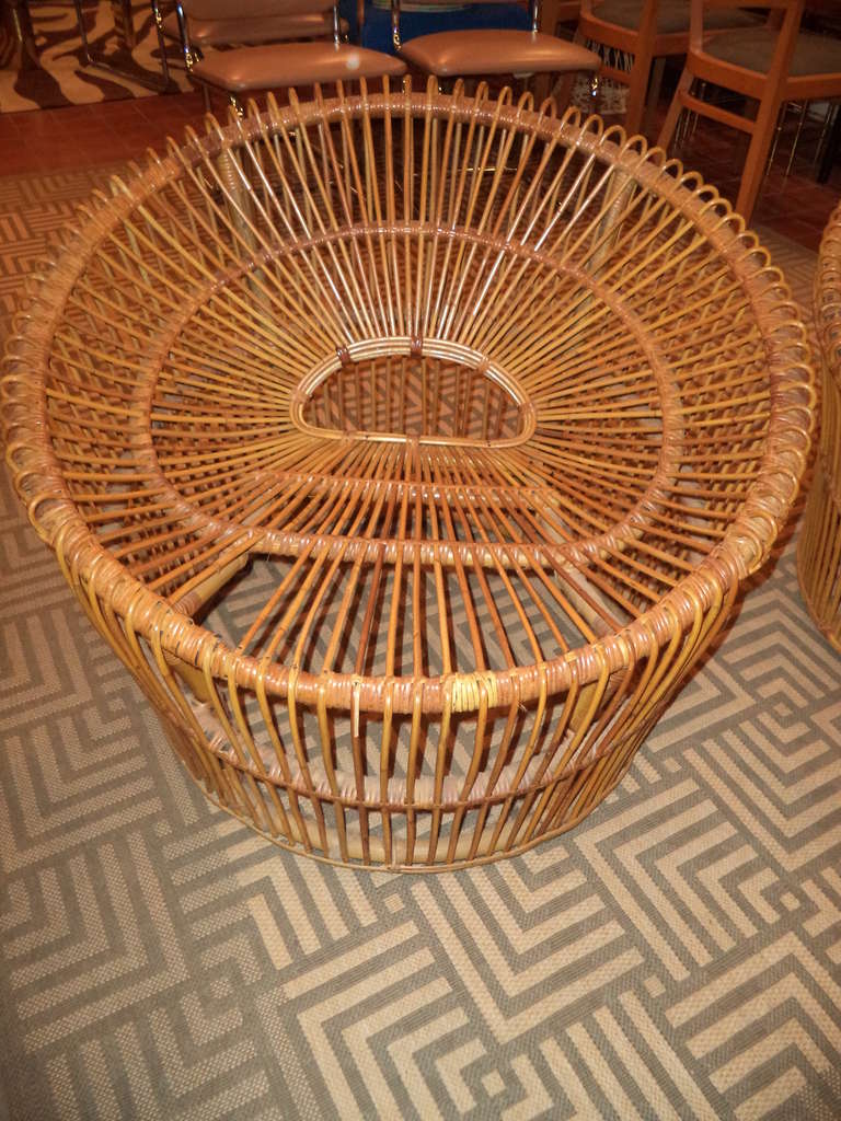 Italian Pair of Rattan Bucket Chairs by Franco Albini for Vittorio Bonacina