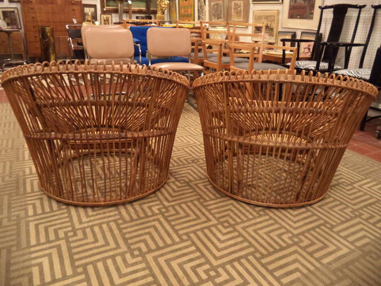 Pair of Rattan Bucket Chairs by Franco Albini for Vittorio Bonacina 3