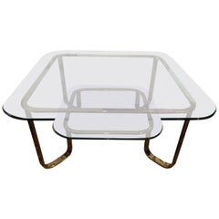 Hollywood Regency Brass and Glass Coffee Table