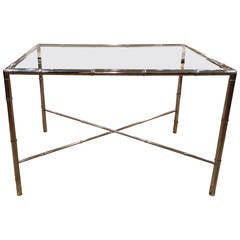 Milo Baughman Style Faux Bamboo Chrome and Glass Table