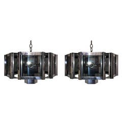 Pair of Hexagonal Chrome Chandeliers by Frederick Ramond 5