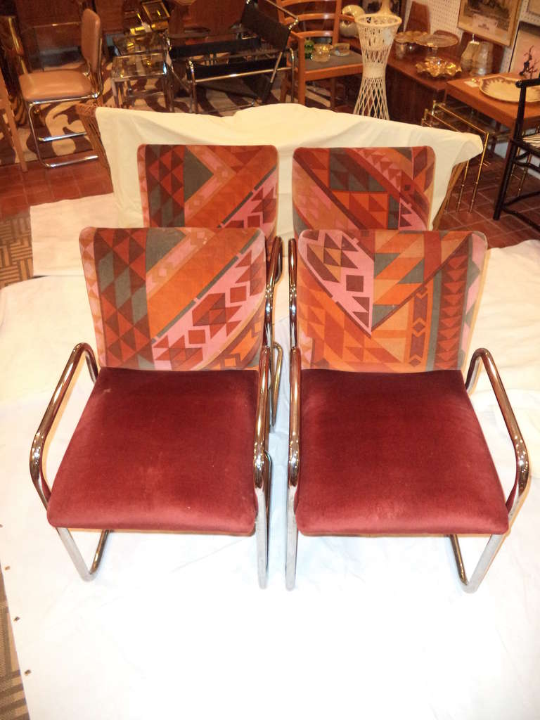 Mid-20th Century Set of Four Tubular Steel Cantilever Armchairs