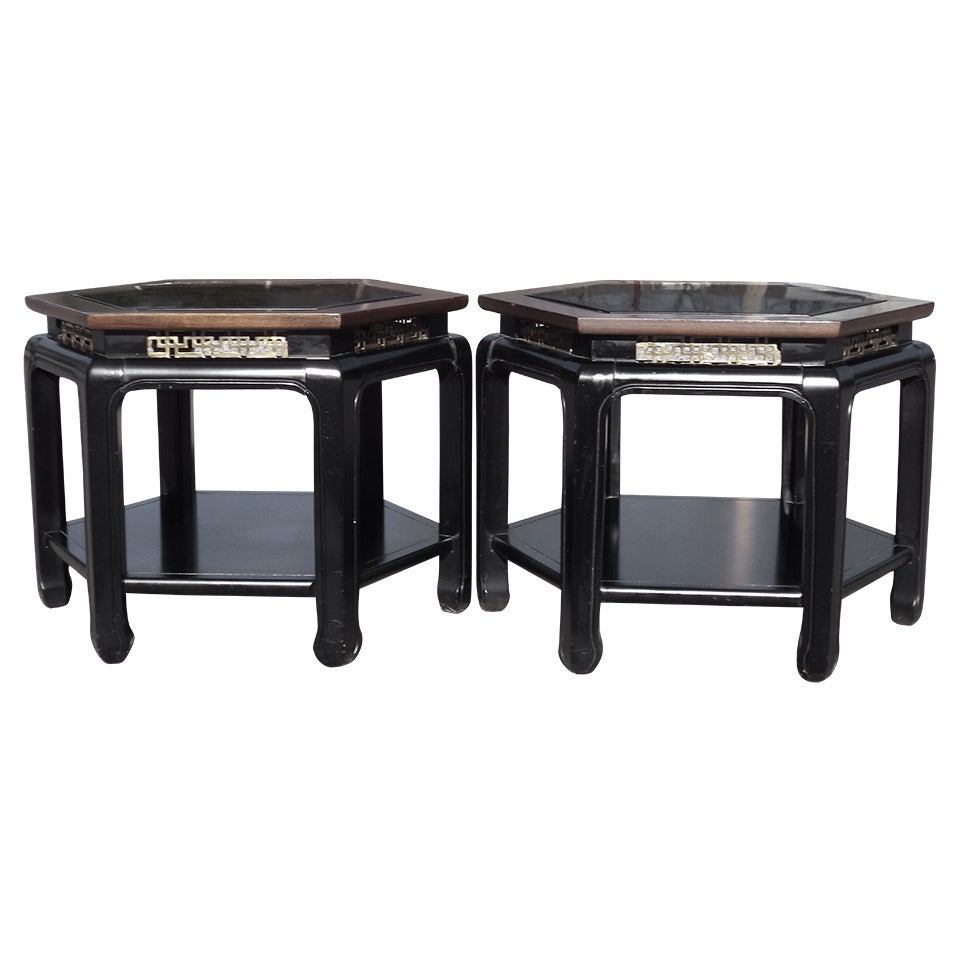 Pair of Asian Chinese Chippendale Tables in the Style of James Mont