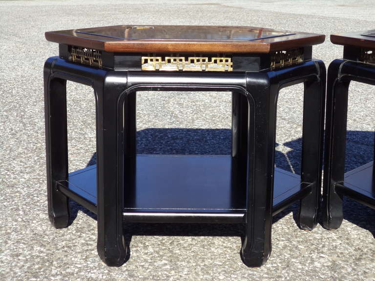 American Pair of Asian Chinese Chippendale Tables in the Style of James Mont
