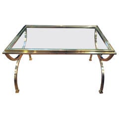 Brass, Steel and Glass Coffee Table in the Manner of Maison Jansen