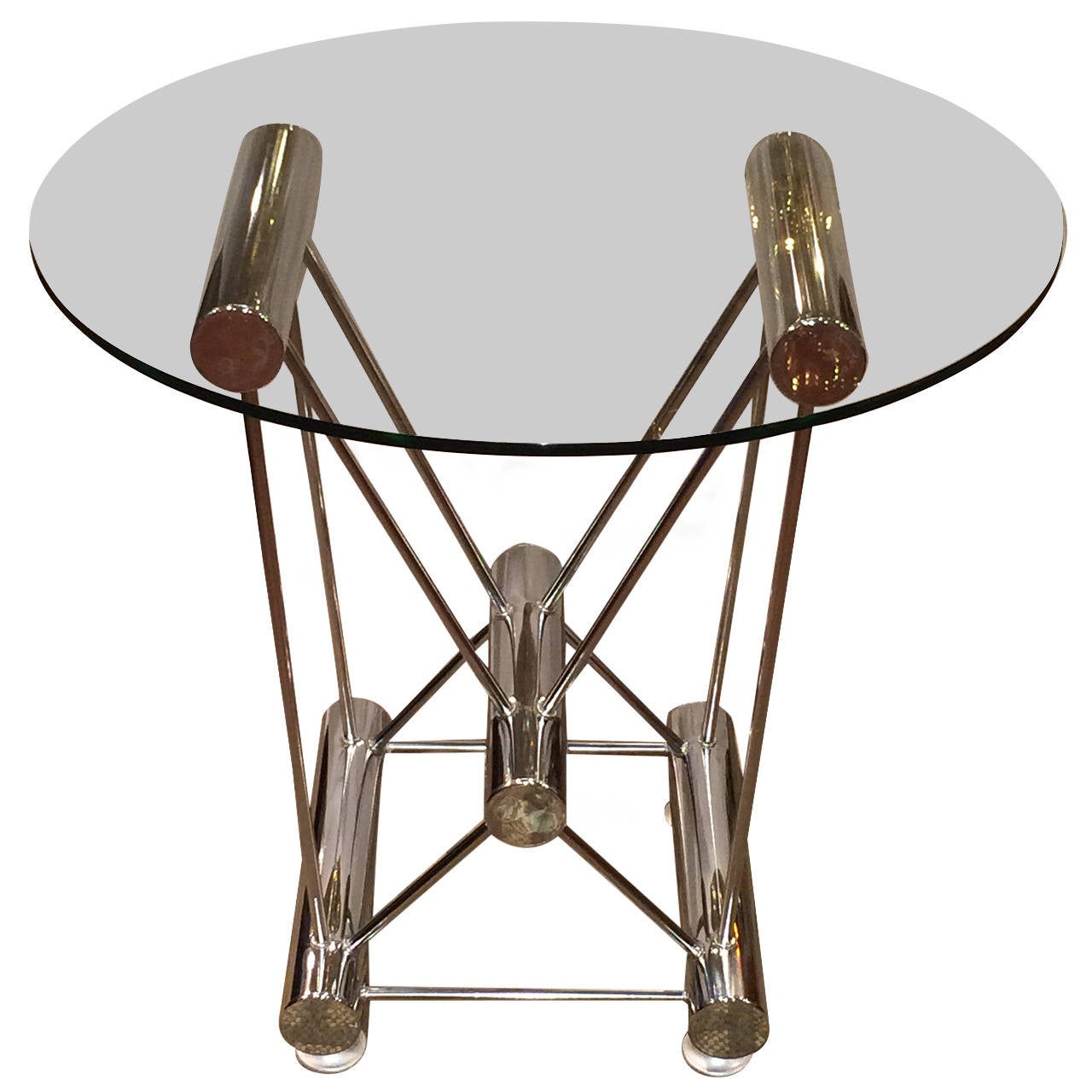 Sculptural Tubular Chrome and Glass Table at 1stDibs