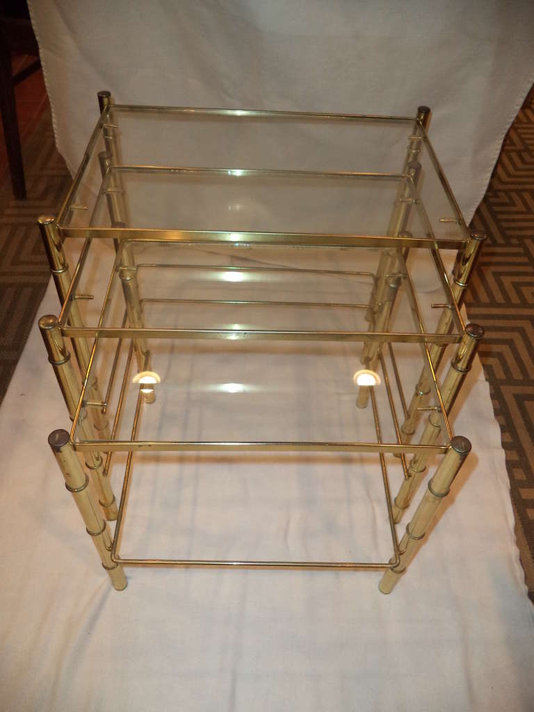 Set of Three Faux Bamboo Brass NestingTables In Excellent Condition In Redding, CT