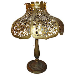 Antique Gilt Metal Lamp with Pierced Shade by Edward Miller 3