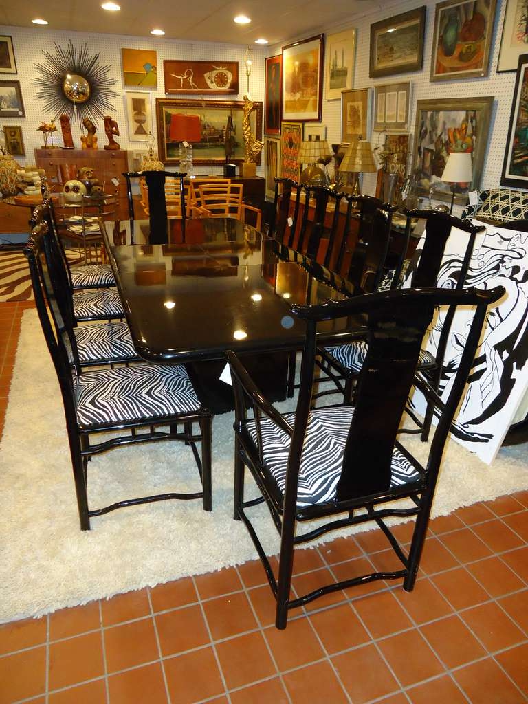 Black Lacquered Dining Room Set with ten chairs at 1stDibs