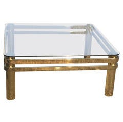 Hollywood Regency Brass and Glass Coffee Table Attributed to Pace