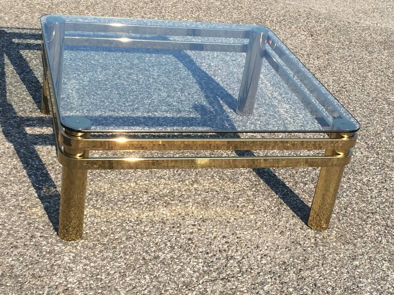 Late 20th Century Hollywood Regency Brass and Glass Coffee Table Attributed to Pace