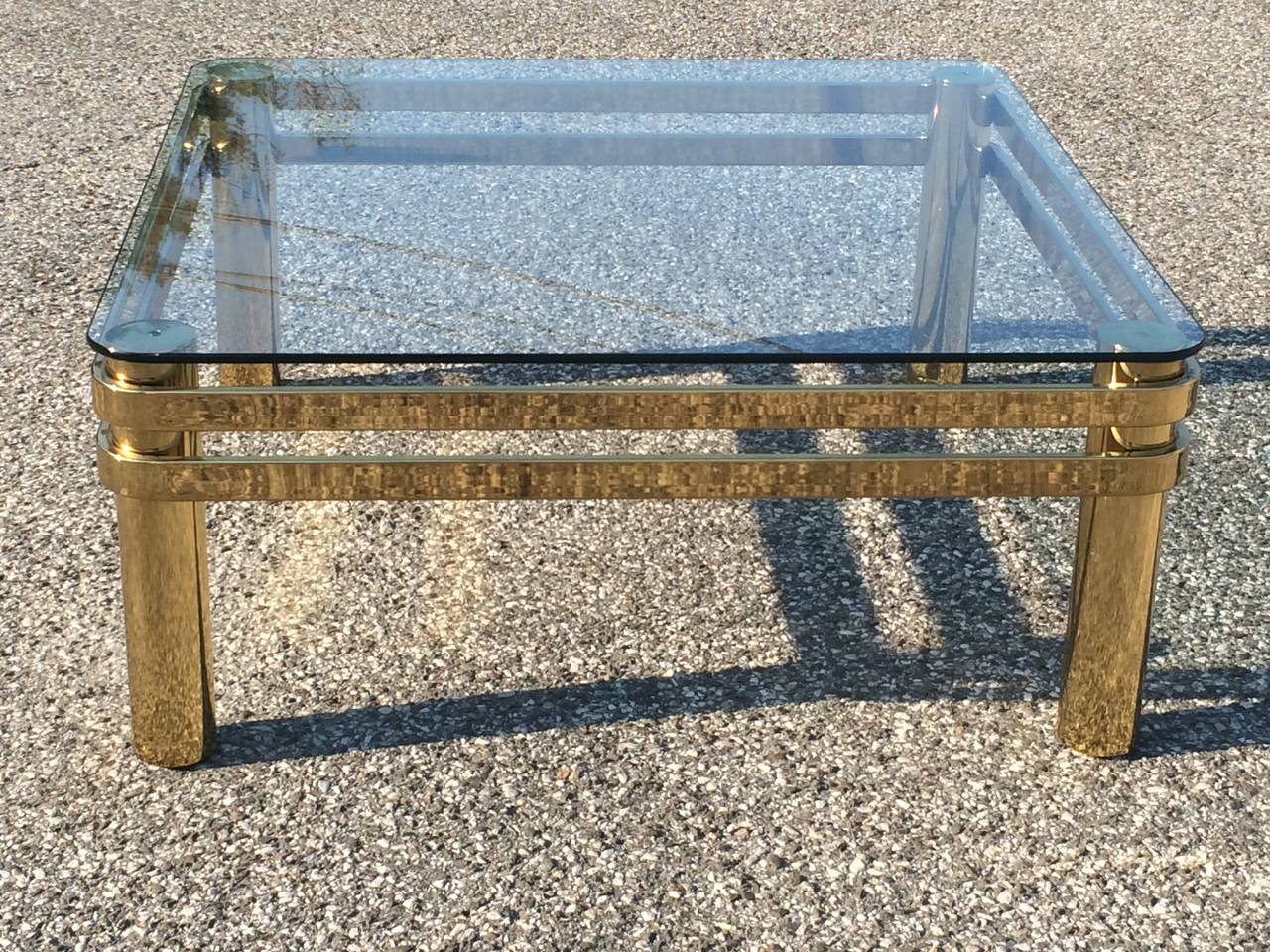 Hollywood Regency Brass and Glass Coffee Table Attributed to Pace In Good Condition In Redding, CT