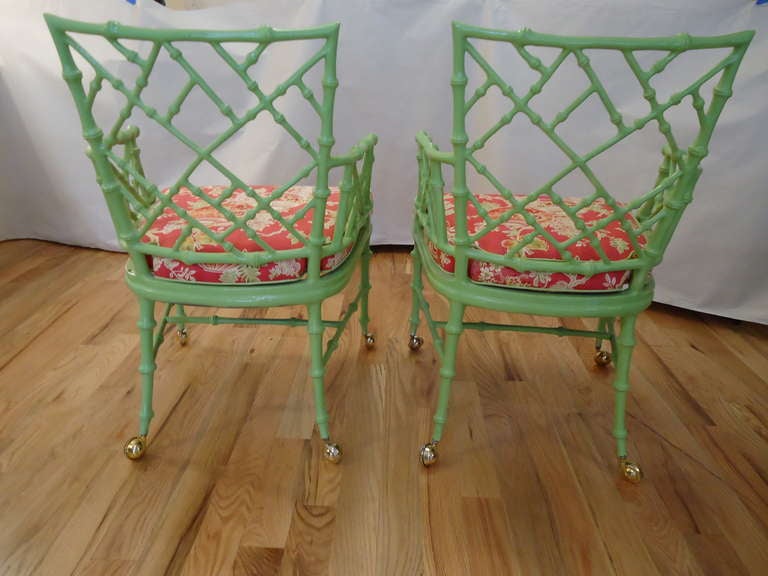Pair of Chinese Chippendale Iron Bamboo Arm Chairs 1